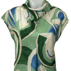 Zara Women's Green Geometric Abstract Cap Short Sleeve Cowl Blouse Top Size S thumbnail 2