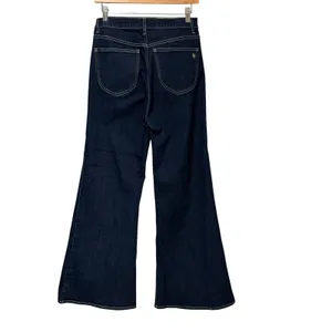 Frayed Jeans Womens High Rise Wide Leg Seam Front Contrast Stitch Indigo Blue 6 thumbnail 4