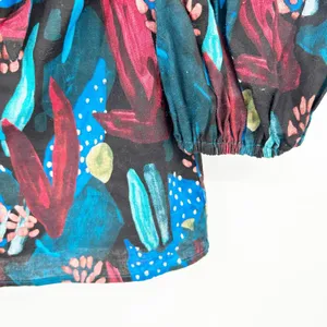 Eva Franco Tropical Sweetheart Tie‎ Front Puff Sleeve Blouse 4 Midnight Jungle thumbnail 8