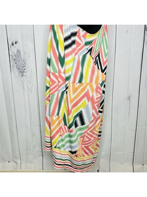 BCBG MAXAZRIA Women's Stretch Summer Abstract Sleeveless Dress Sz L V-Neck thumbnail 6