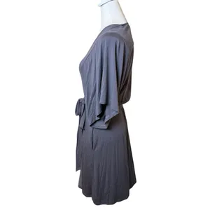 Barefoot Dreams Malibu Collection Sand-Washed Jersey Knit Midi‎ Robe Small Gray thumbnail 4