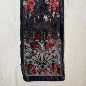 100% Silk Burnout Velvet Scarf Womens Black Red Floral Devore Wrap Whimsigoth thumbnail 6