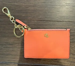 Ralph Lauren Full-grain Leather Key-ring Small Zip Card Case In Orange - C3-207 thumbnail 1