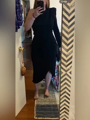 One-Shoulder Black Shimmery Assymetric Midi Dress with Side Slit’, size Large thumbnail 5