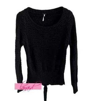 Bow Back Pullover Knit Sweater Open Cut-Out Cropped Back Backless S thumbnail 7