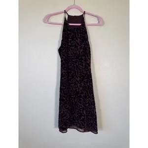 Vintage 90s Purple Velvet Burnout Halter Mini Dress Womens M Y2K Goth Grunge thumbnail 10