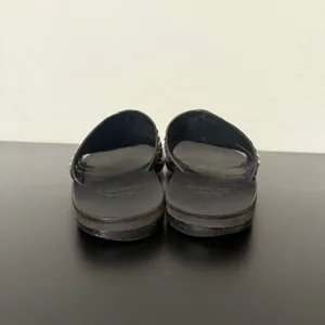 Colleen Cordero Silver Studded Slide Sandals Womens 9 Black Leather Slip On Flat thumbnail 9