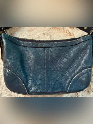 Vintage Coach Chelsea Navy Pebbled Leather East/West Duffle Baguette 14700 thumbnail 10