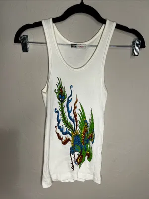 Bejeweled by‎ Susan Fiedel Vintage Y2K Off White Embellished Ribbed Tank Top thumbnail 2