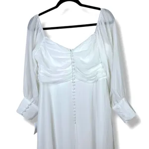 NEW Lulus Adorna White Off-the-Shoulder Semi-Sheer Button Chiffon Maxi Dress XL thumbnail 9