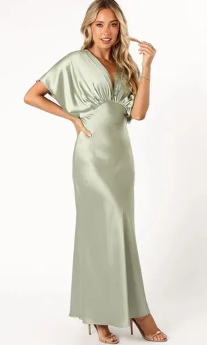 Petal & Pup Ricki Sage Green Satin Maxi Dress XS thumbnail 6