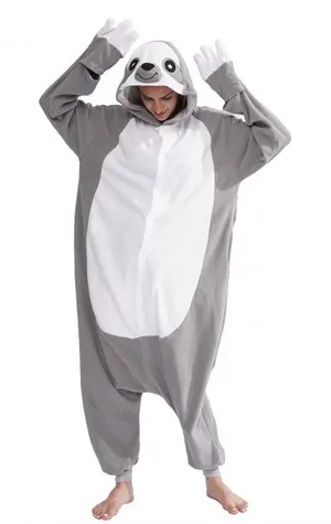 Unisex Adult Sz Small Gray Sloth Cosplay One Piece Pajamas Costume Snap Up Long thumbnail 1