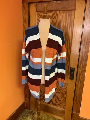 Boho Striped Long Cardigan Duster Cozy Fall Layer Rust Blue XL ECOWISH thumbnail 8