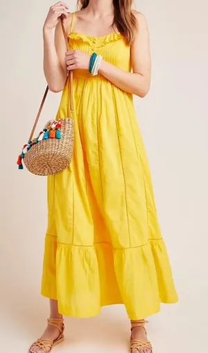 Maeve Arcadia Yellow Ruffled Spaghetti-Strap Tiered‎ Boho Maxi Dress thumbnail 1