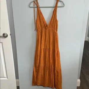 Lush Womens Maxi Dress Camel Tiered Surplice Tie Strap Boho Small thumbnail 4