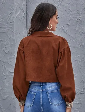 Cropped Flannel Jacket Brown thumbnail 2
