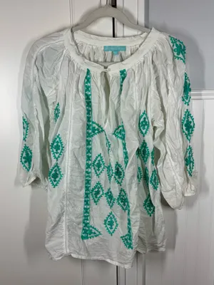 Melissa Odabash White Embroidered Kaftan Tunic Blouse‎ Swim Cover-Up one size thumbnail 1