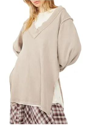 Free People Asher Thermal‎ Knit V-neck Top M thumbnail 1