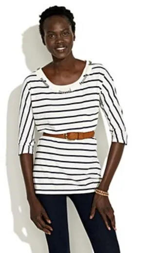 Madewell Navy & White Striped Sail Away Striped Chain Neckline Tee Womens S thumbnail 1