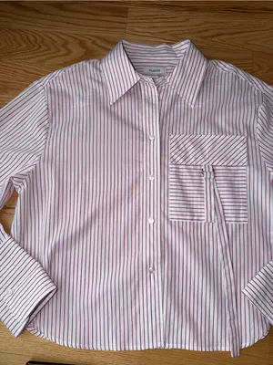 Parker Stripe Cotton Cropped Button Down Utility Pocket Shirt Size M/L thumbnail 5
