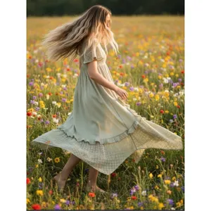 Free People Ethereal Bohemian Bring The Romance Midi Maxi Dress Stone Moss XS thumbnail 15