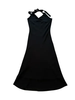 Mystic Vintage Black Halter Midi Dress Y2K Minimalist Dark Fairy Grunge Coquette Witchy thumbnail 8