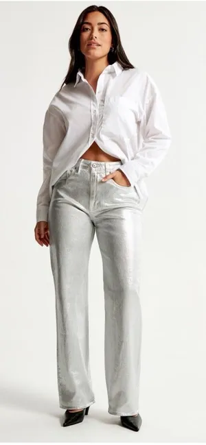 NWT Abercrombie & Fitch Jeans 25 0R High-Rise 90s Curve‎ Love Relaxed Silver thumbnail 1