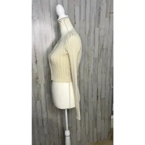 Nasty Gal Ivory Ribbed Cropped Cardigan Sweater V-Neck Button-Up Women's Small‎ thumbnail 4