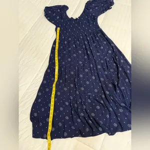 True Craft Navy & White Midi Dress With Slit thumbnail 6