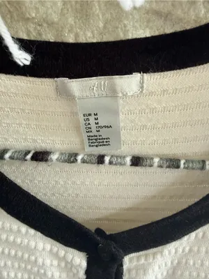 H&M Cream Textured Cardigan with Black Trim Medium thumbnail 2