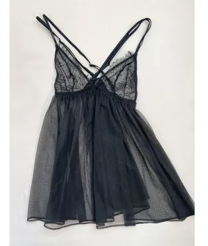 VICTORIA'S SECRET Womens Small Black Babydoll Sheer Lace Criss-Cross Straps thumbnail 7