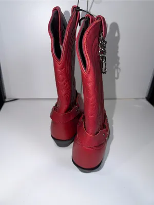 Masterson Boots Sz‎ 7.5M Red Leather Heart Harness Chain Western Cowgirl Concho thumbnail 5