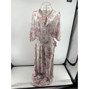 Wayf Pink Floral Wrap Dress Long 3/4 Sleeve Lined Size L thumbnail 5