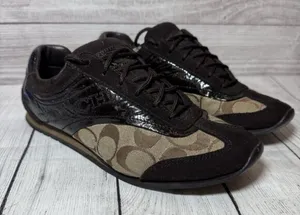 Coach Kodie Signature Sneaker A1390 Canvas/Patent Khaki/Brown Women's 8M thumbnail 1
