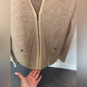 J. Crew Merino Wool Brown Metallic Zip Front Cardigan‎ Sweater Small Women’s thumbnail 3