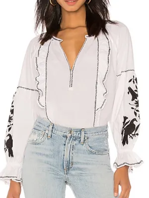 Joie Cleavanta Traditional Mexican Inspired Embroidered White Blouse Top M $228 thumbnail 1