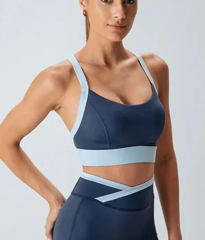 Berlook Activewear Navy Contrast U Neck Sports Bra - Light Support thumbnail 5