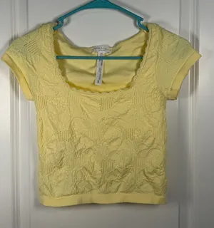 Altar'd State Intimates Yellow Floral Textured Lace Cap Sleeve Crop Top thumbnail 1