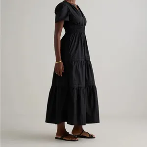 NWT Quince Women’s 100% Organic Cotton Poplin Tiered Maxi Dress Black Sz L thumbnail 2