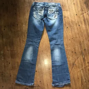 Miss Me 27 shimmery blingy patch western boot cut distressed jeans thumbnail 2