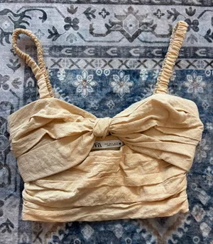 NWOT Zara Ruched Tan Crop Top thumbnail 1