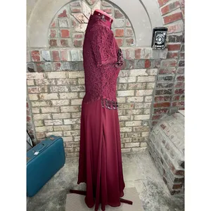 formal dress prom maroon wine red lace beaded fringe thumbnail 9