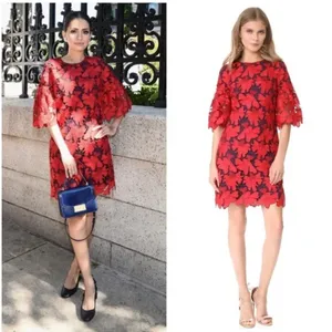 Tory Burch Nicola Guipure Lace Dress Red‎ Lined Size 2 Short Sleeve thumbnail 2