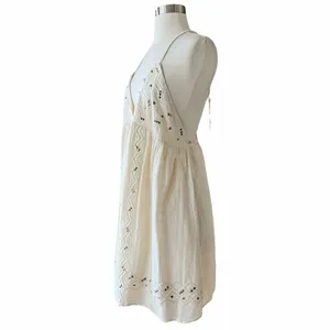 ZARA Mini Dress with Studs Sleeveless V-Neck Braided Straps Ecru White XL NWT thumbnail 8