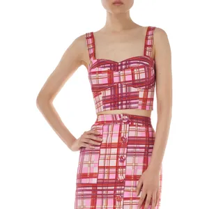 Amur Tess Cropped Bustier Plaid Top Pink Size Medium thumbnail 2