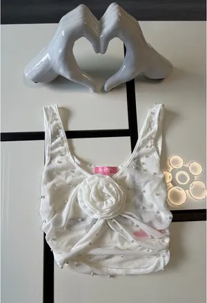 🎀 𝒿𝓊𝓈𝓉 𝒶𝓃 𝒶𝓃𝑔𝑒𝓁 🎀 Sugar Thrillz Pearl Mesh Top ✨ White thumbnail 12