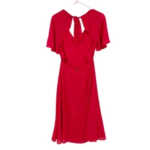 LOUNA Dress Women Size XS Midi Chiffon Red Open‎ Black Deep V Flutter Sleeve thumbnail 7