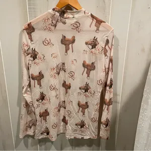 Cute Avery mesh mock long sleeve cowgirl western equestrian top stretchy sheer thumbnail 9
