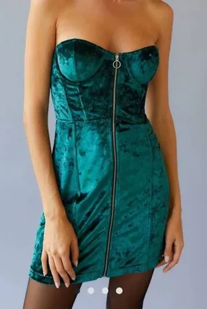 Urban Outfitters Bella Bustier Green Velvet Corset Mini Dress 90s Indie Alt thumbnail 1