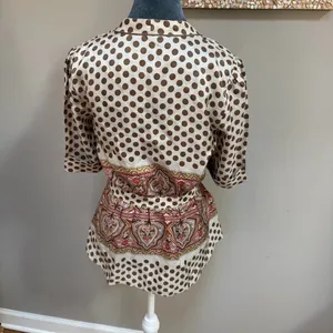 BCBGMAXAZRIA silk polka dots paisley print wrap top snap closure size small tie waist thumbnail 5